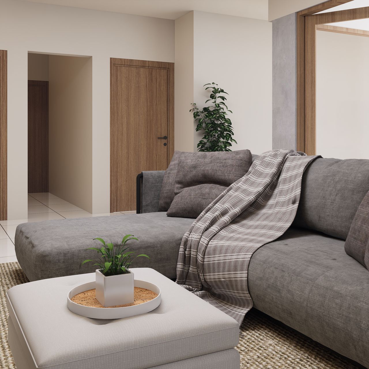 Warm, furnished living room in a private residence